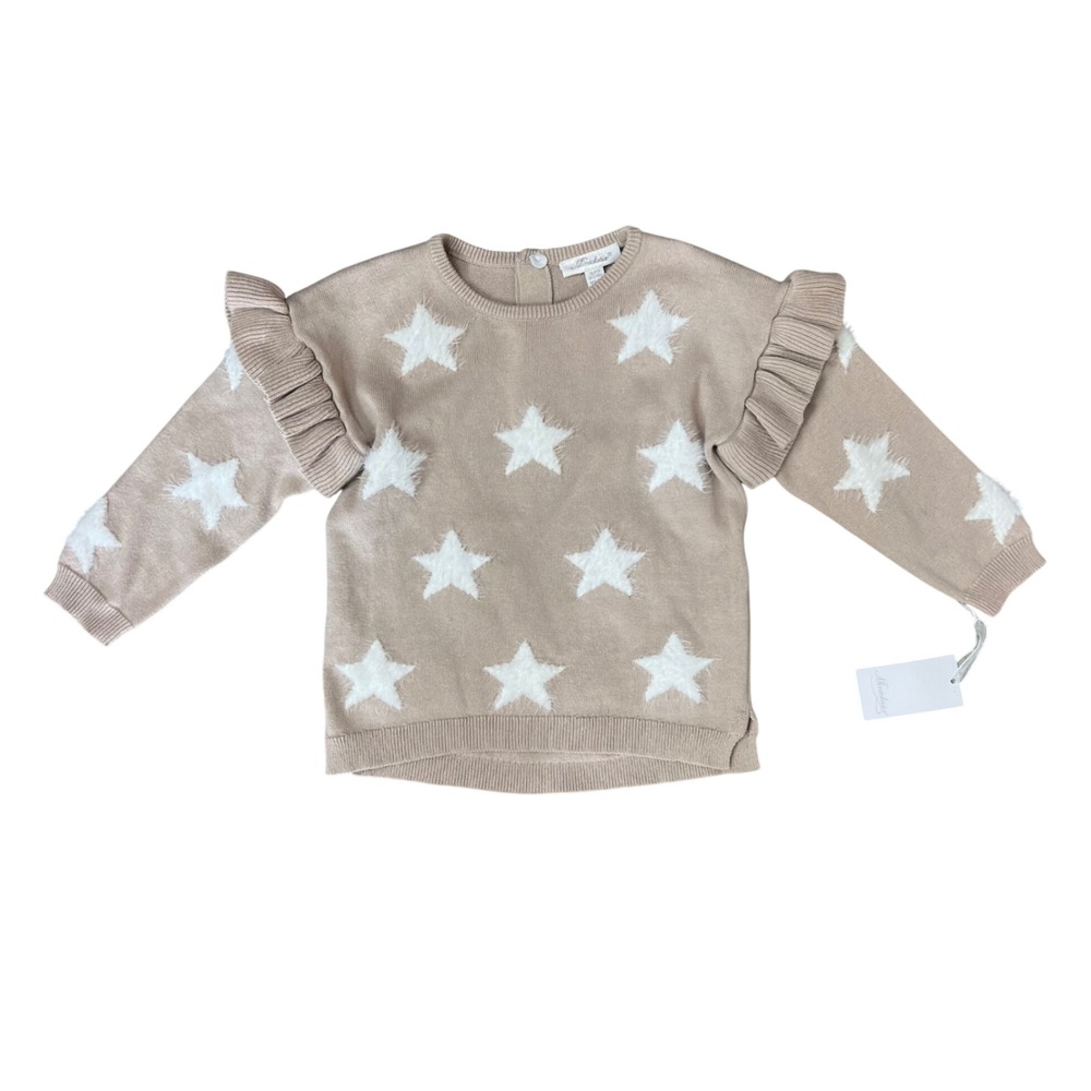 Miniclasix Baby Girls Tan Fuzzy Star Ruffle Knit Sweater 18M New MCV1692
